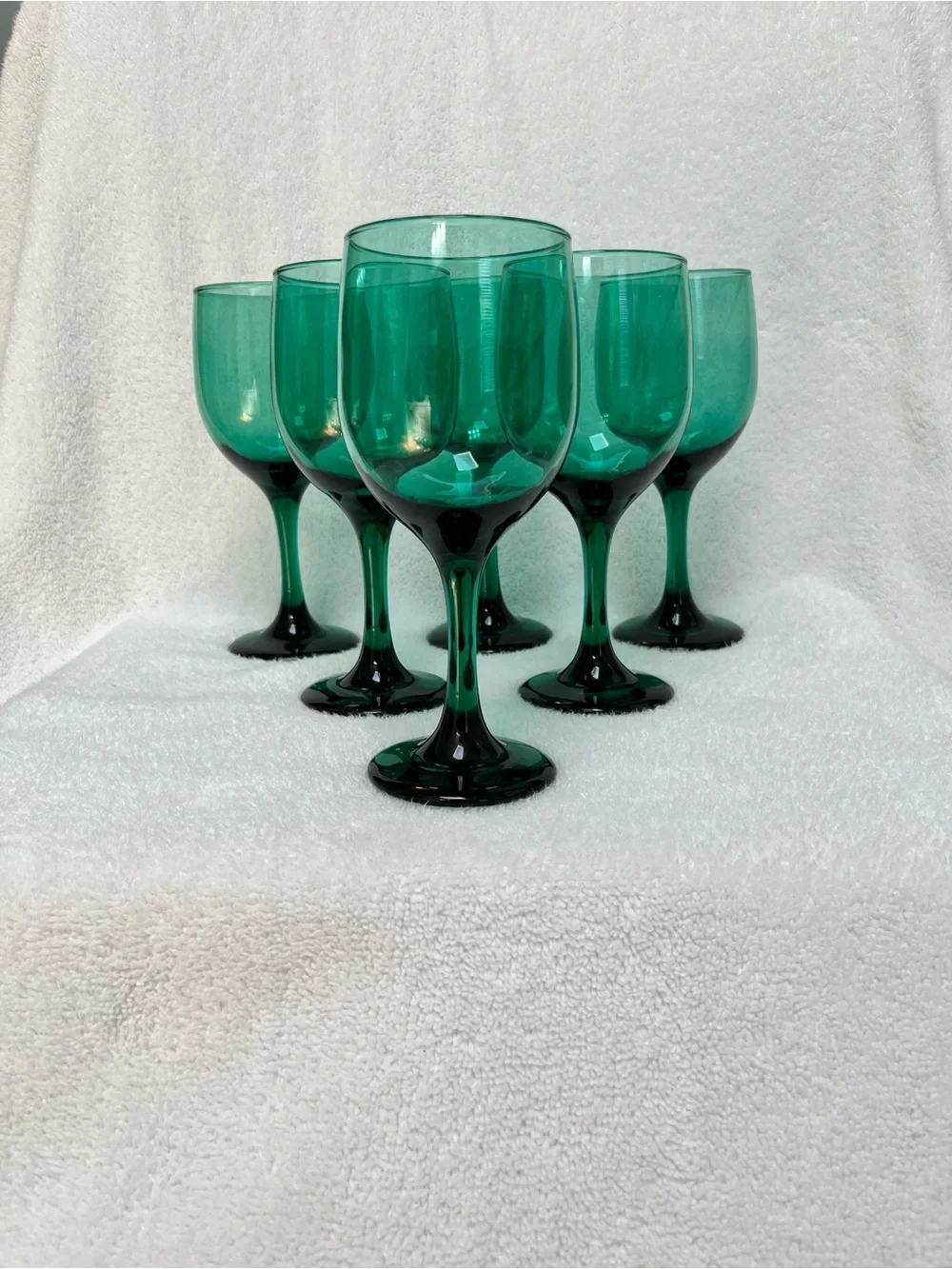 Libbey Juniper Green Wine / Water Glasses Set 6 Vintage Stemware Hold 10 OZ EUC